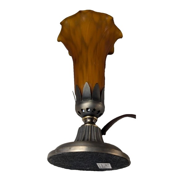Lily Trumpet Flower Amber Shade Metal Base Vintage Table Lamp - Picture 2 of 4